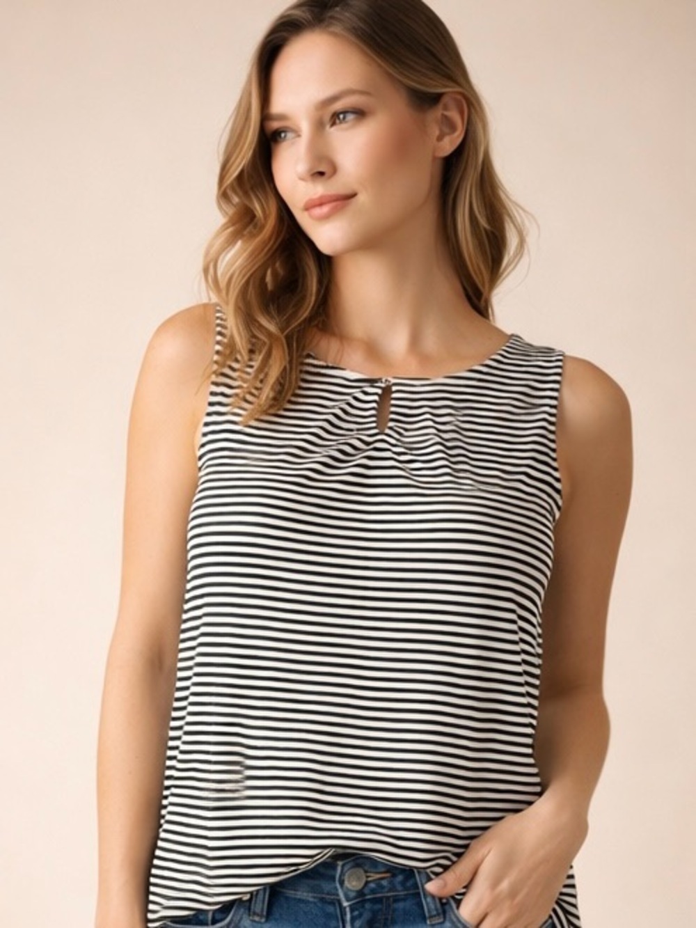 iGenuin Striped Sleeveless Blouse Black White Flowy Top 2XL